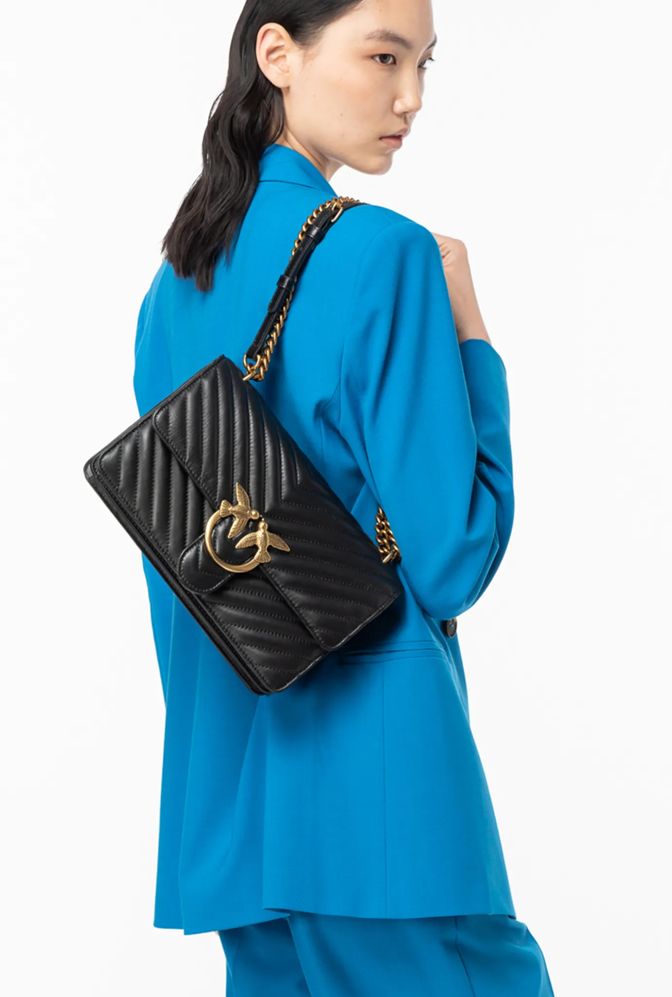 Sacs Portés Épaule|PINKO Classic Love Bag One Chevron Noir-Vieil Or