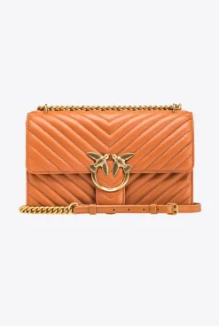 Sacs Portés Épaule|PINKO Classic Love Bag One Chevron Cognac-Or Antique