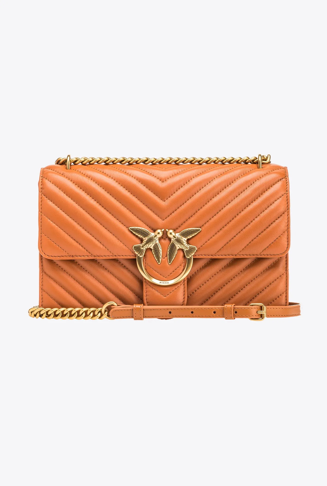 Sacs Portés Épaule|PINKO Classic Love Bag One Chevron Cognac-Or Antique