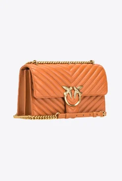 Sacs Portés Épaule|PINKO Classic Love Bag One Chevron Cognac-Or Antique