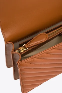 Sacs Portés Épaule|PINKO Classic Love Bag One Chevron Cognac-Or Antique