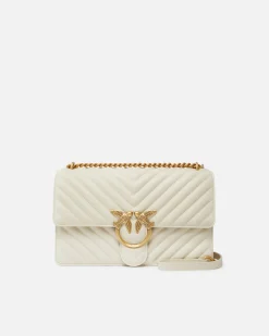 Sacs Portés Épaule|PINKO Classic Love Bag One Chevron Blanc+Blanc-Or Antique