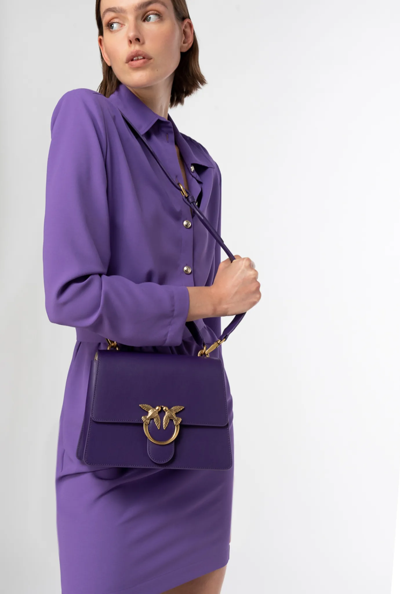 Sacs À Main|PINKO Classic Love Bag One Light Simply A Anse Superieure Violet Frangipanier-Or Antique