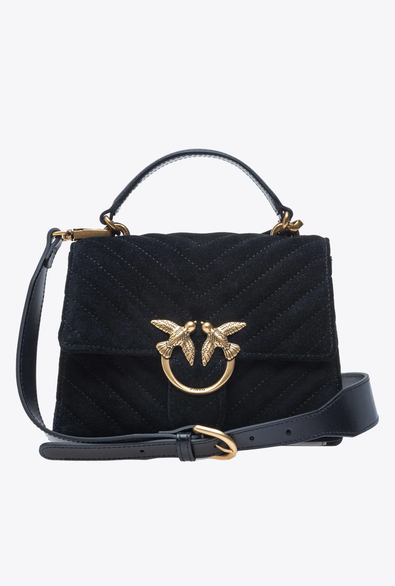 Sacs À Main|PINKO Classic Love Bag One Light Suede A Anse Superieure Noir-Vieil Or