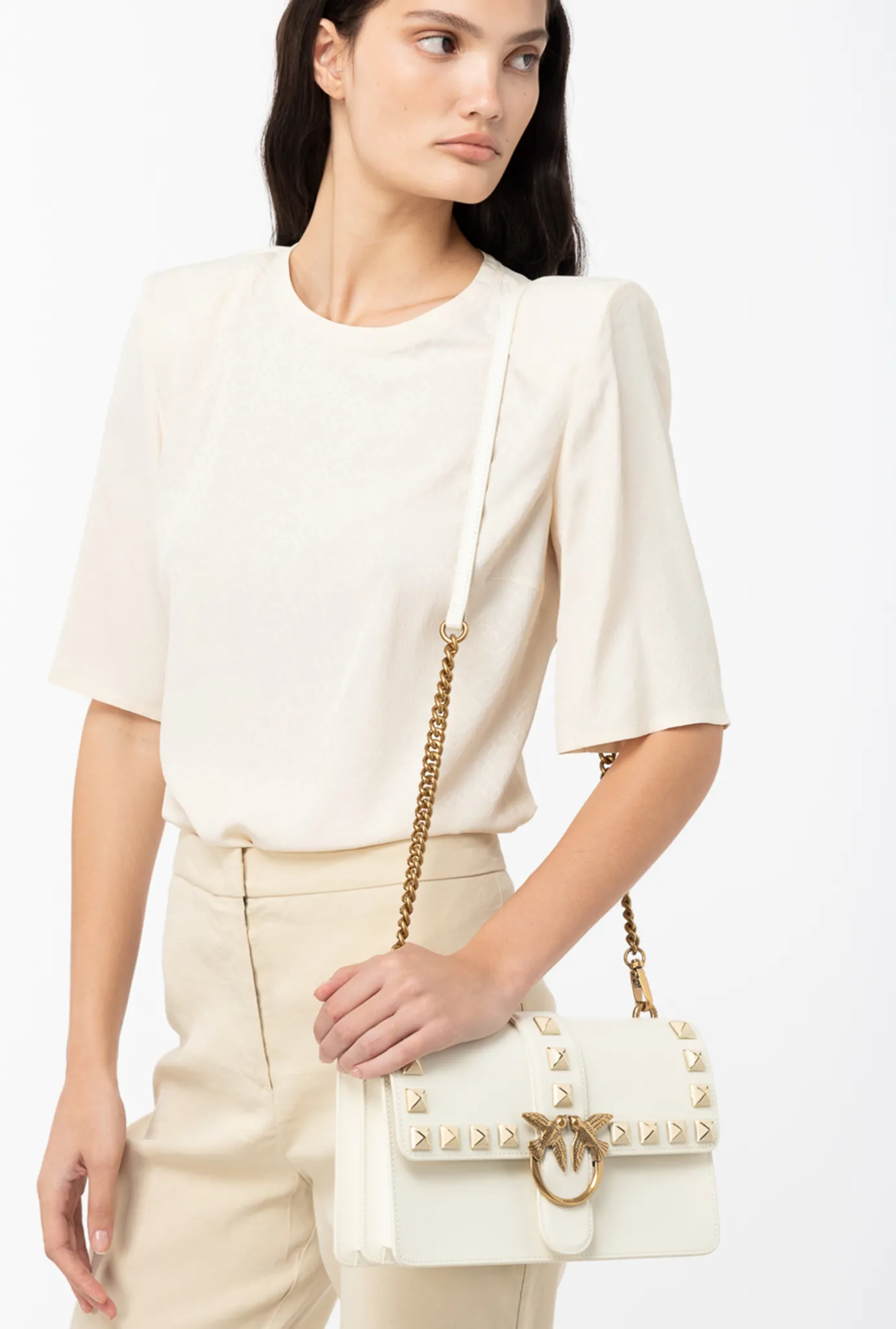 Sacs De Soirée|PINKO Classic Love Bag One Painted Studs Blanc+Blanc-Or Antique