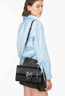 Sacs Portés Épaule|PINKO Classic Love Bag One Simply Noir-Vieil Argent