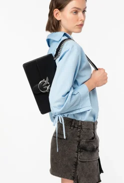 Sacs Portés Épaule|PINKO Classic Love Bag One Simply Noir-Vieil Argent