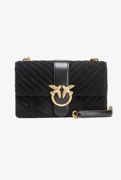 Sacs À Bandoulière|PINKO Classic Love Bag One Suede Noir-Vieil Or