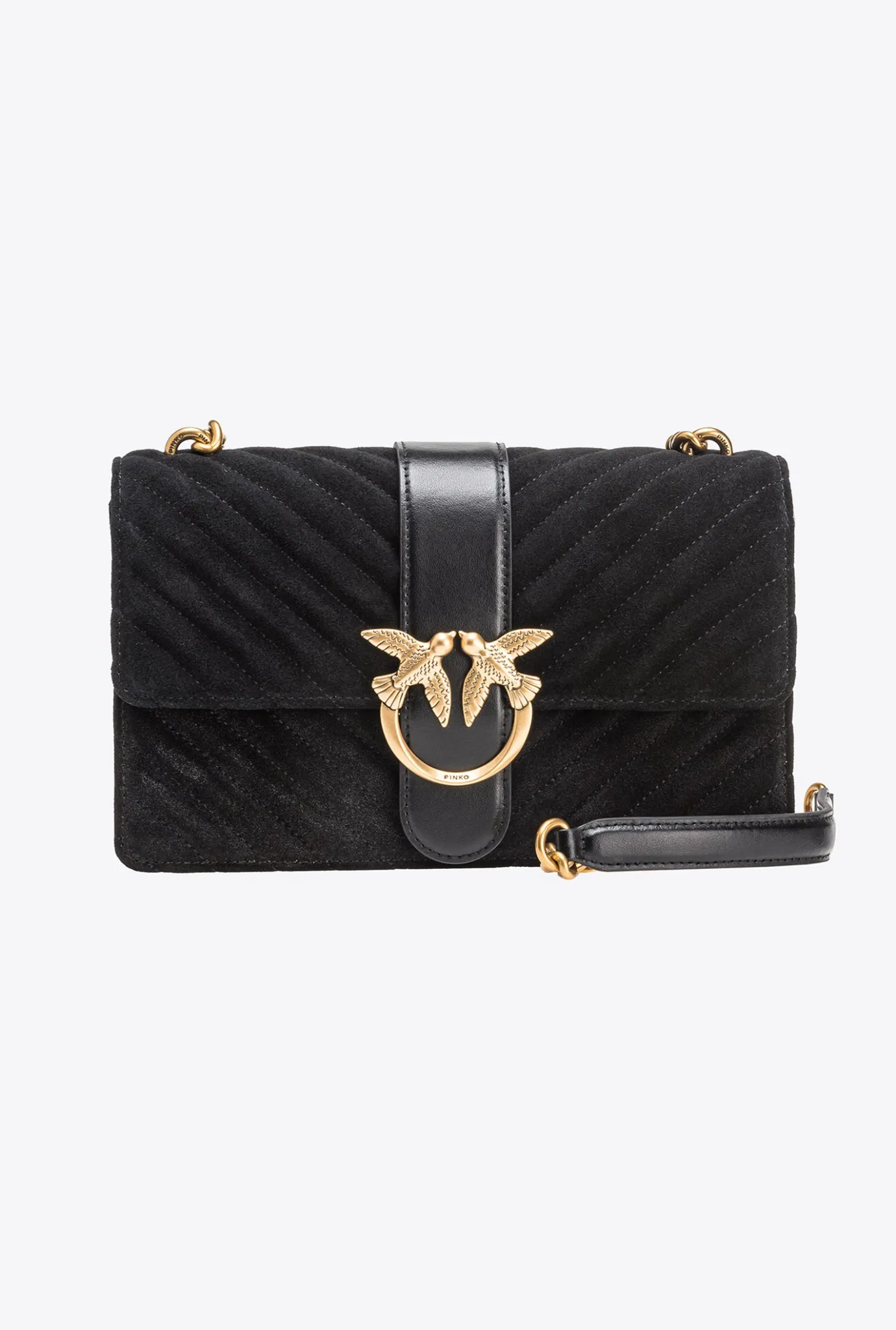Sacs À Bandoulière|PINKO Classic Love Bag One Suede Noir-Vieil Or