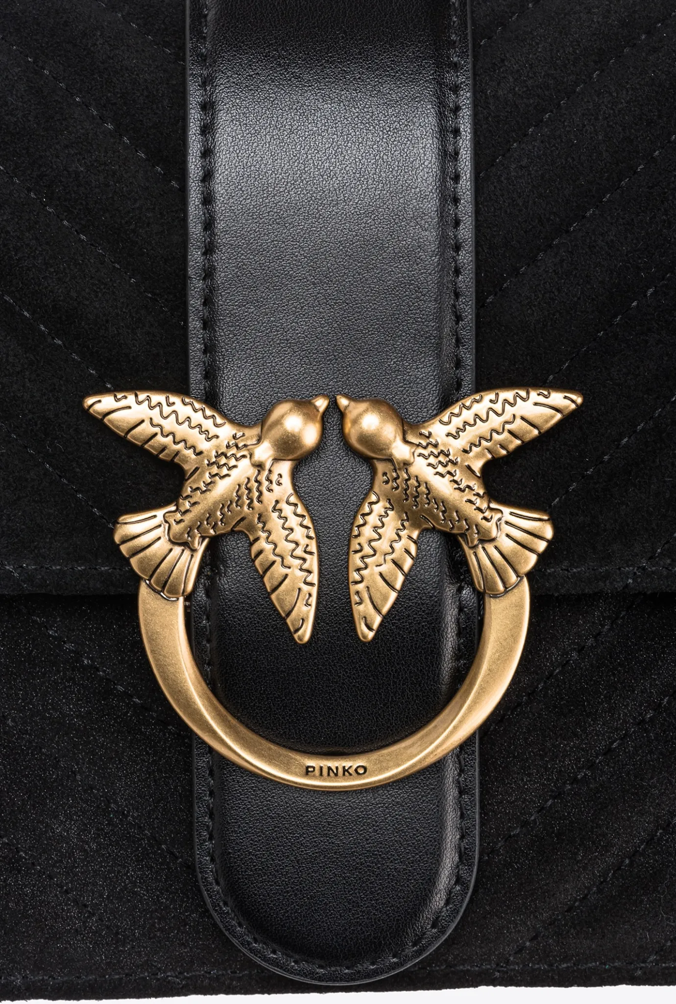 Sacs À Bandoulière|PINKO Classic Love Bag One Suede Noir-Vieil Or