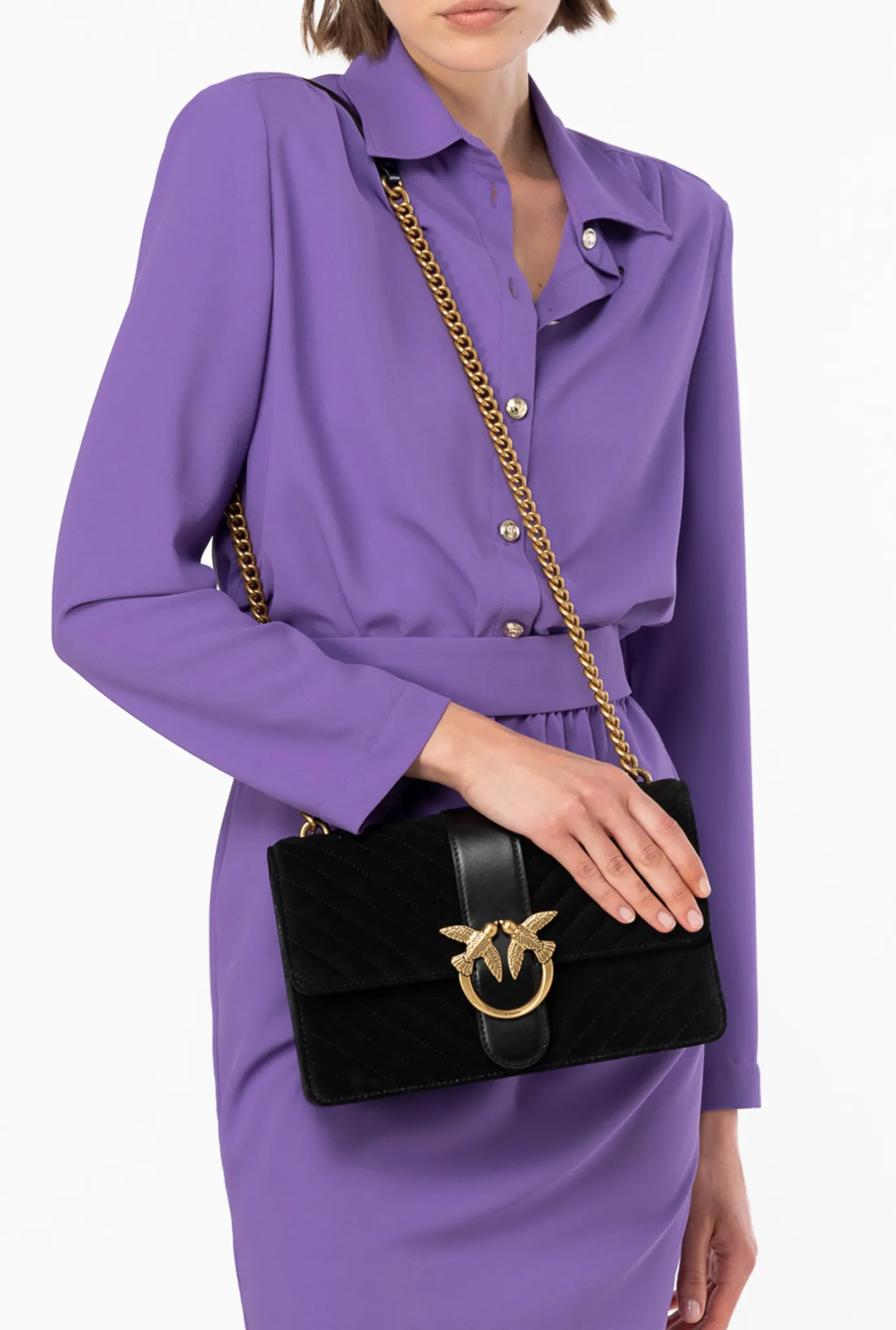 Sacs À Bandoulière|PINKO Classic Love Bag One Suede Noir-Vieil Or