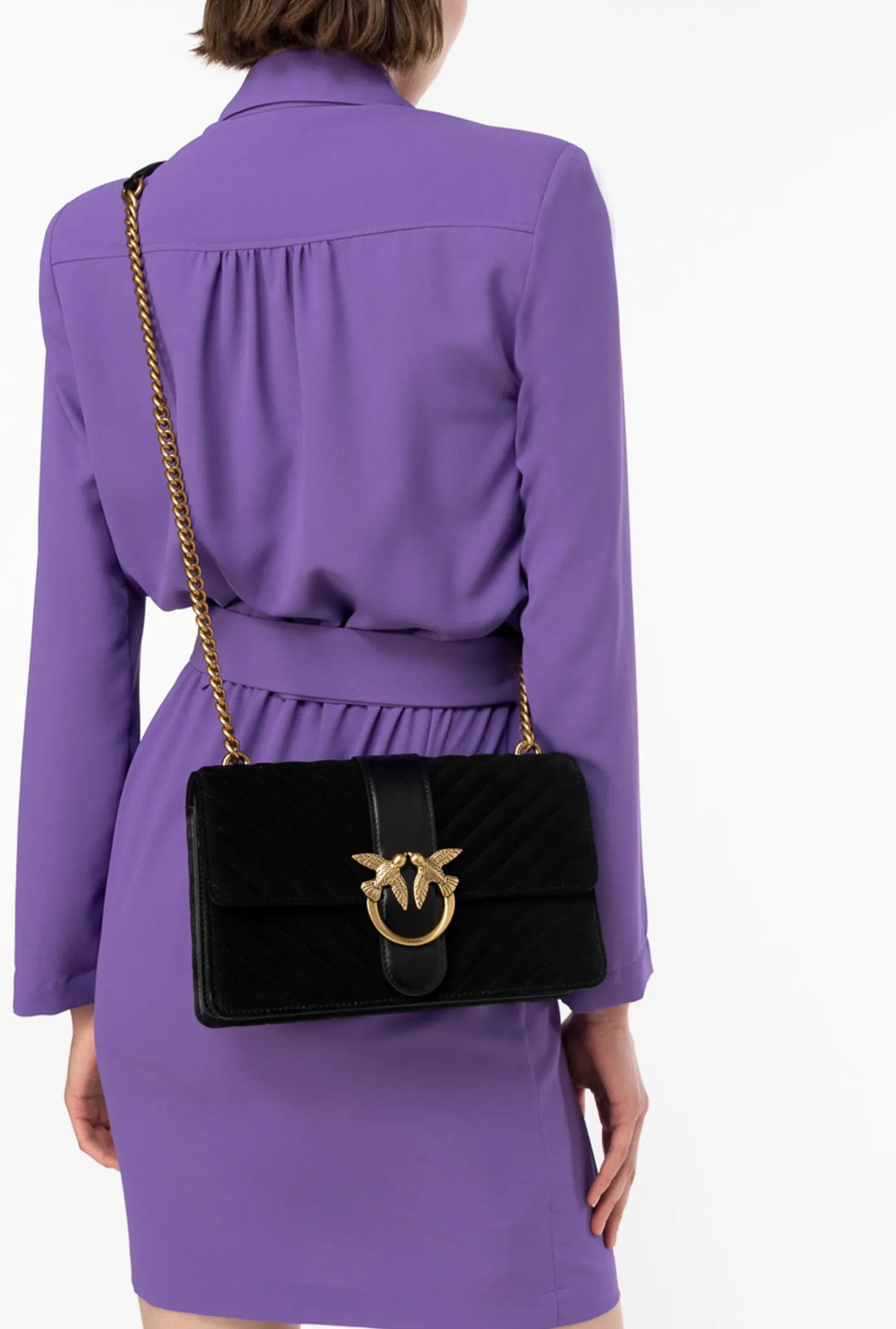 Sacs À Bandoulière|PINKO Classic Love Bag One Suede Noir-Vieil Or