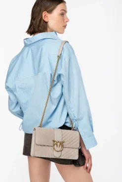 Sacs À Bandoulière|PINKO Classic Love Bag One Suede Gris Manchot-Or Antique