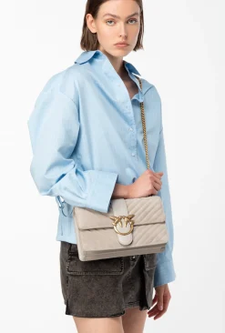 Sacs À Bandoulière|PINKO Classic Love Bag One Suede Gris Manchot-Or Antique