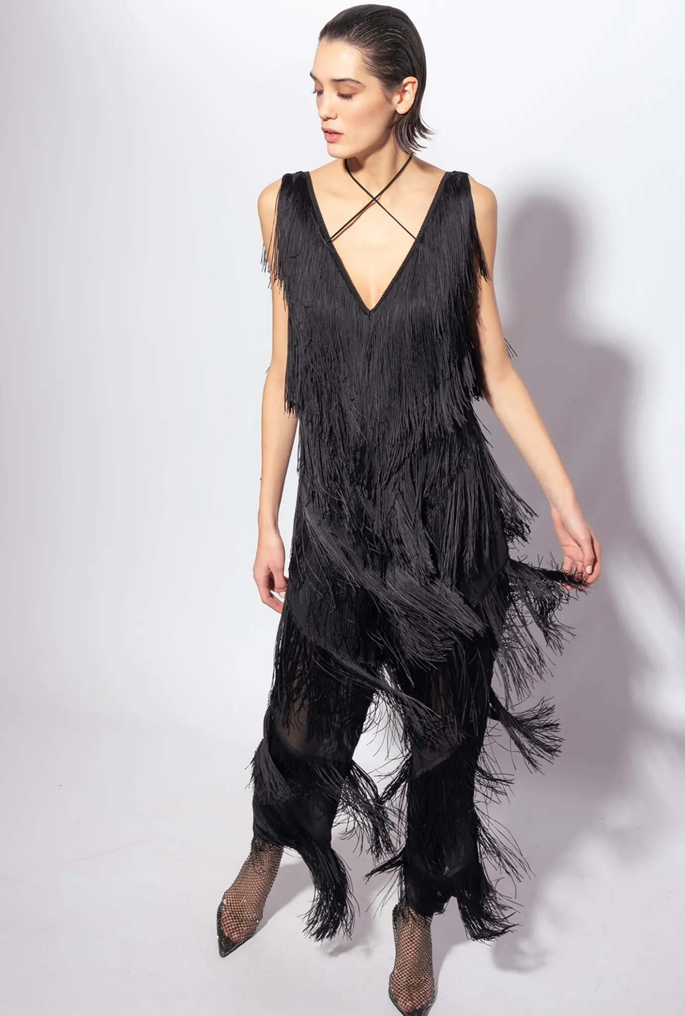 Robes|PINKO Combinaison A Franges Noir Limousine