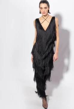 Robes|PINKO Combinaison A Franges Noir Limousine