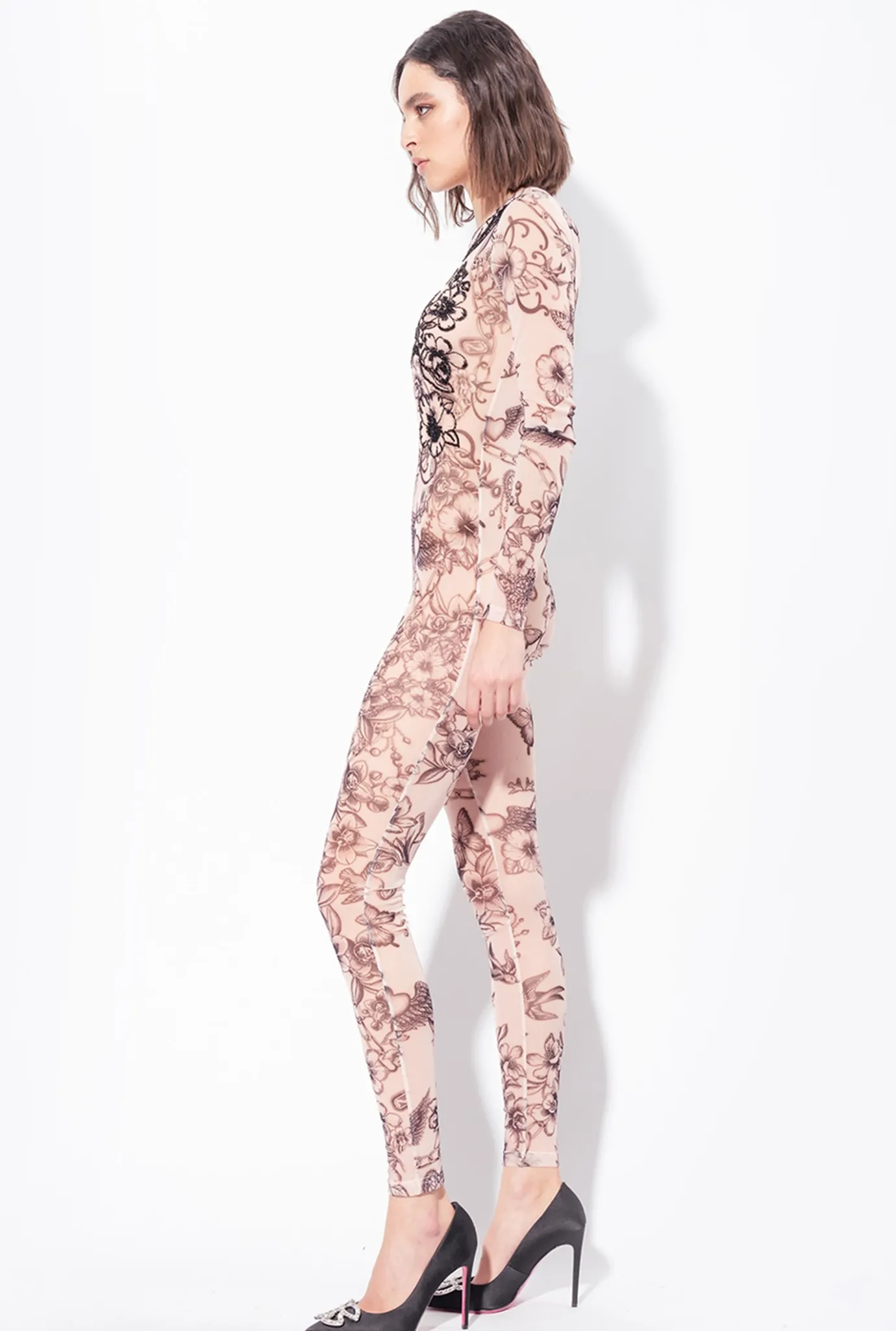 Robes|PINKO Combinaison A Imprime Tatouage Avec Broderies Chair/Noir