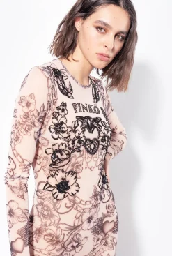 Robes|PINKO Combinaison A Imprime Tatouage Avec Broderies Chair/Noir