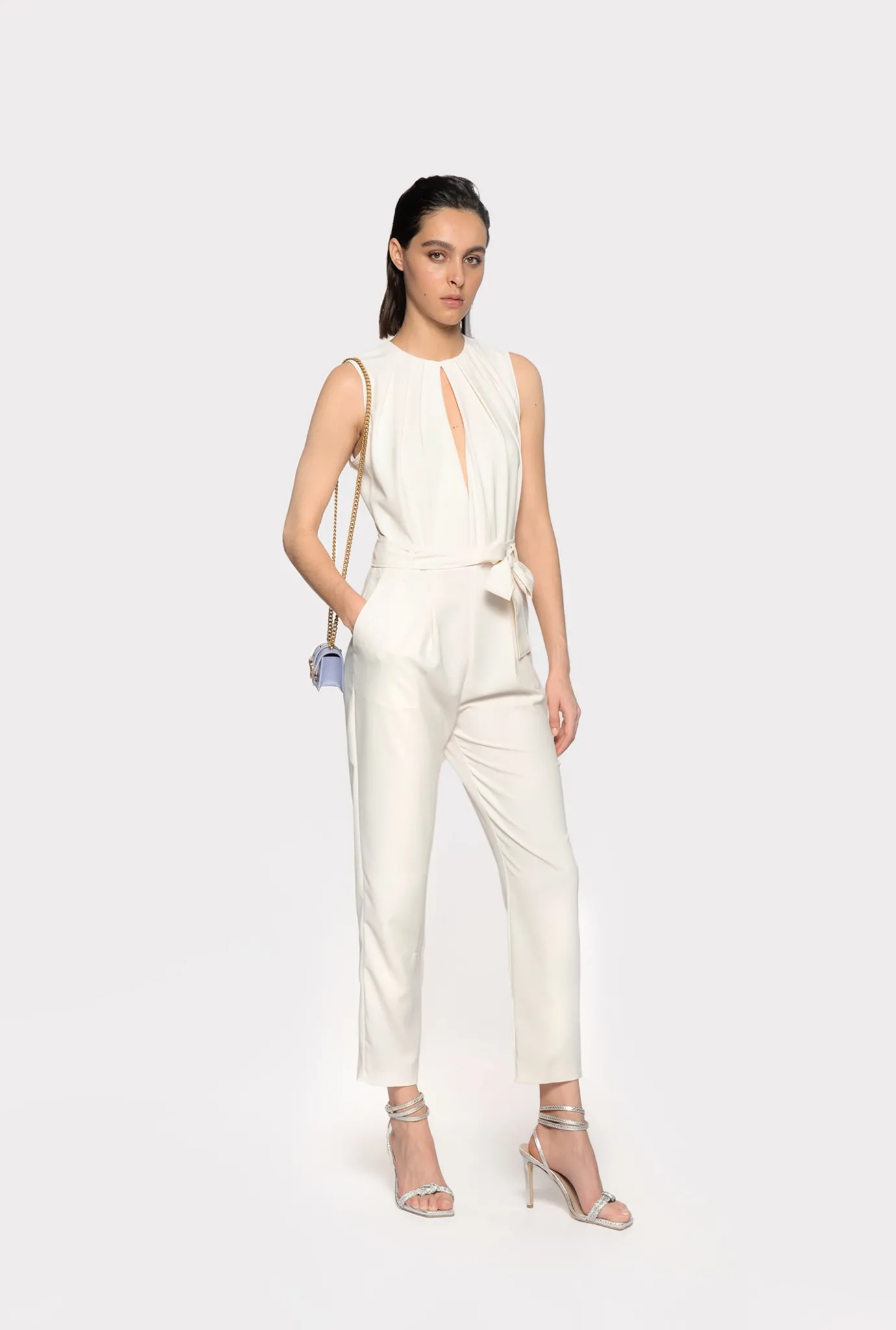 Robes|PINKO Combinaison Avec Decoupe Sur Le Devant Blanc Soie