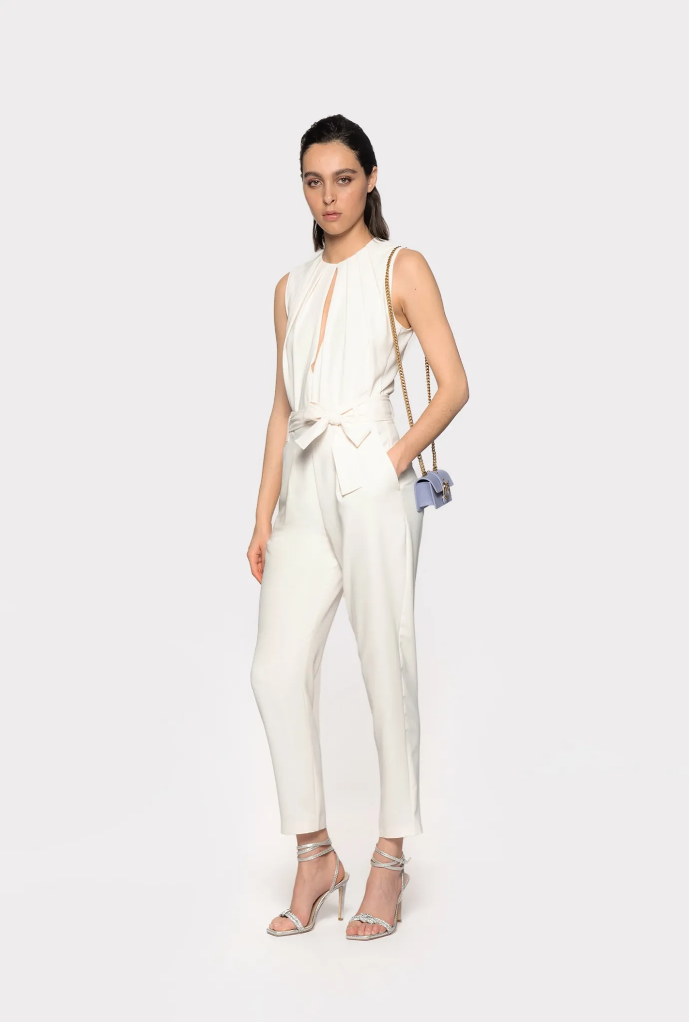 Robes|PINKO Combinaison Avec Decoupe Sur Le Devant Blanc Soie