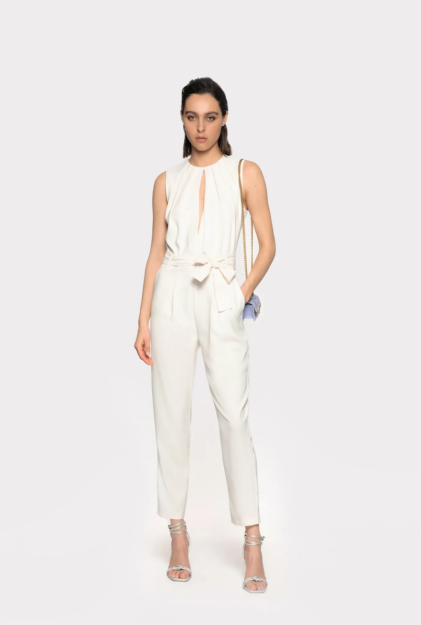 Robes|PINKO Combinaison Avec Decoupe Sur Le Devant Blanc Soie