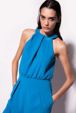 Robes|PINKO Combinaison En Crepe Envers Satin Bleu Directoire