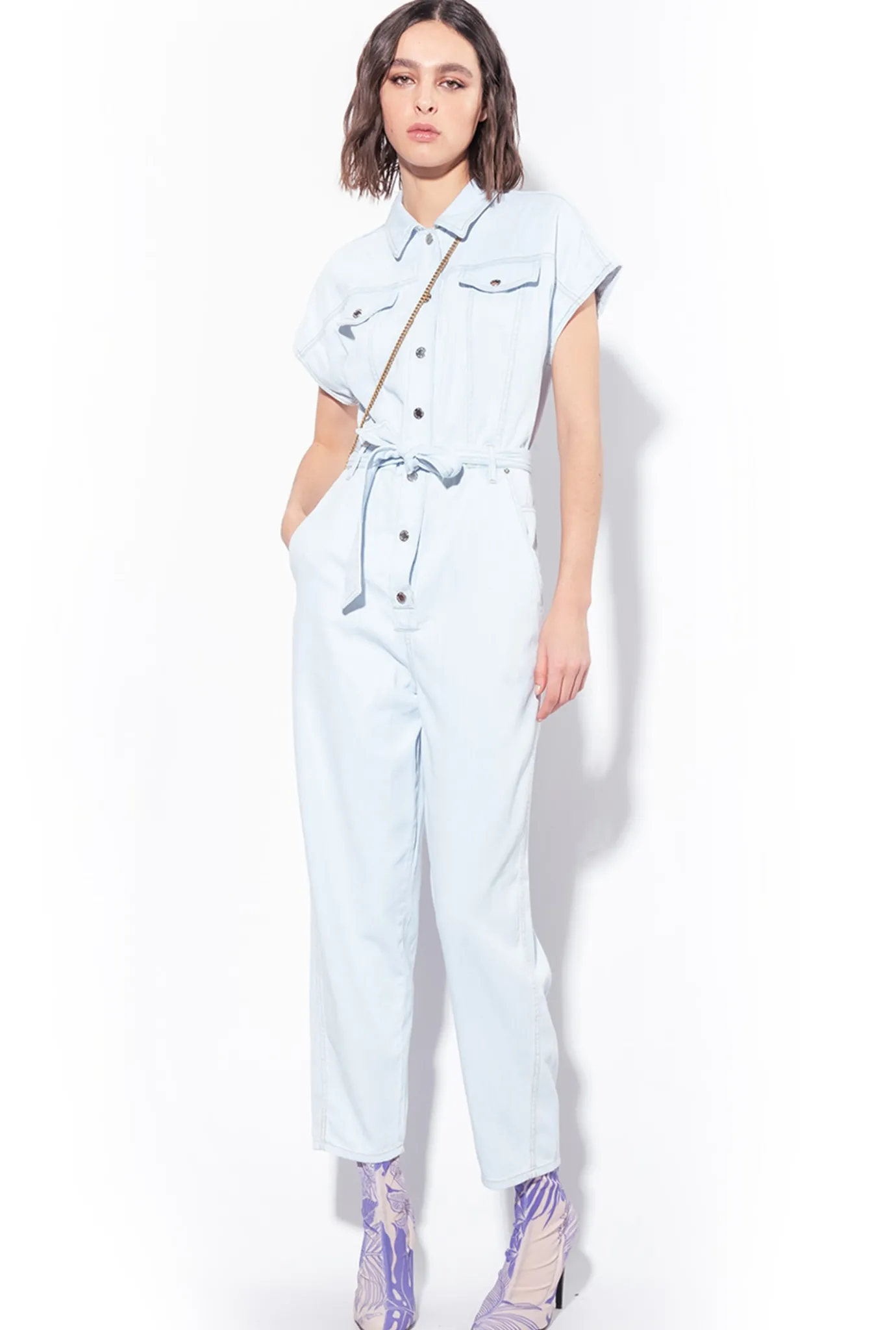 Robes|PINKO Combinaison En Denim Leger Delavage Clair