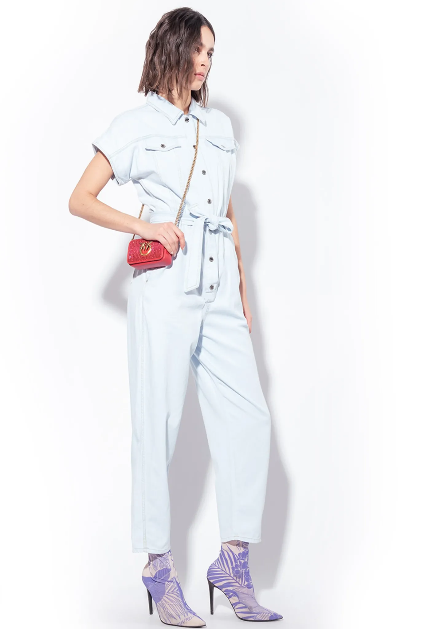 Robes|PINKO Combinaison En Denim Leger Delavage Clair