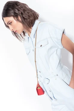 Robes|PINKO Combinaison En Denim Leger Delavage Clair