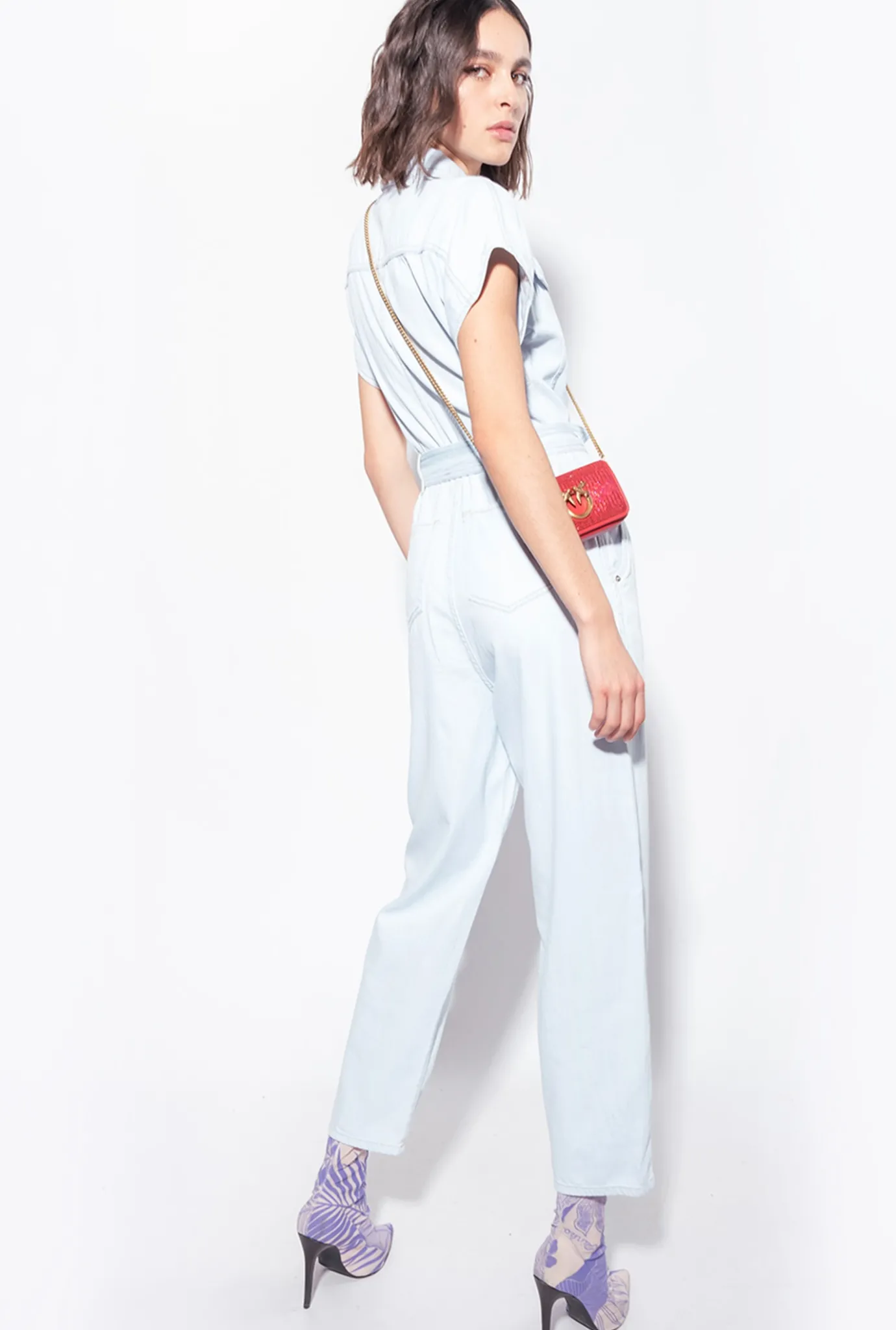 Robes|PINKO Combinaison En Denim Leger Delavage Clair