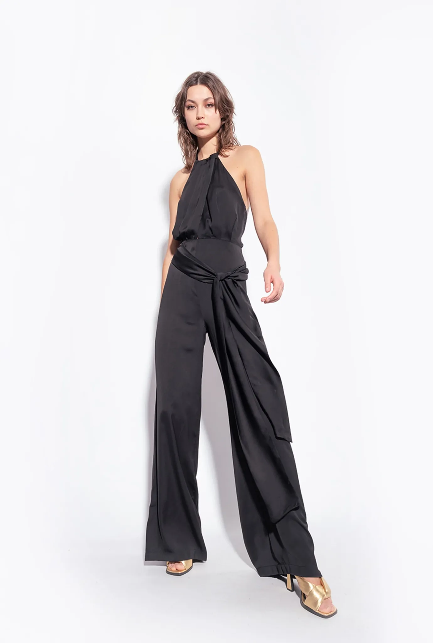 Robes|PINKO Combinaison Legere Ceinturee Noir Limousine