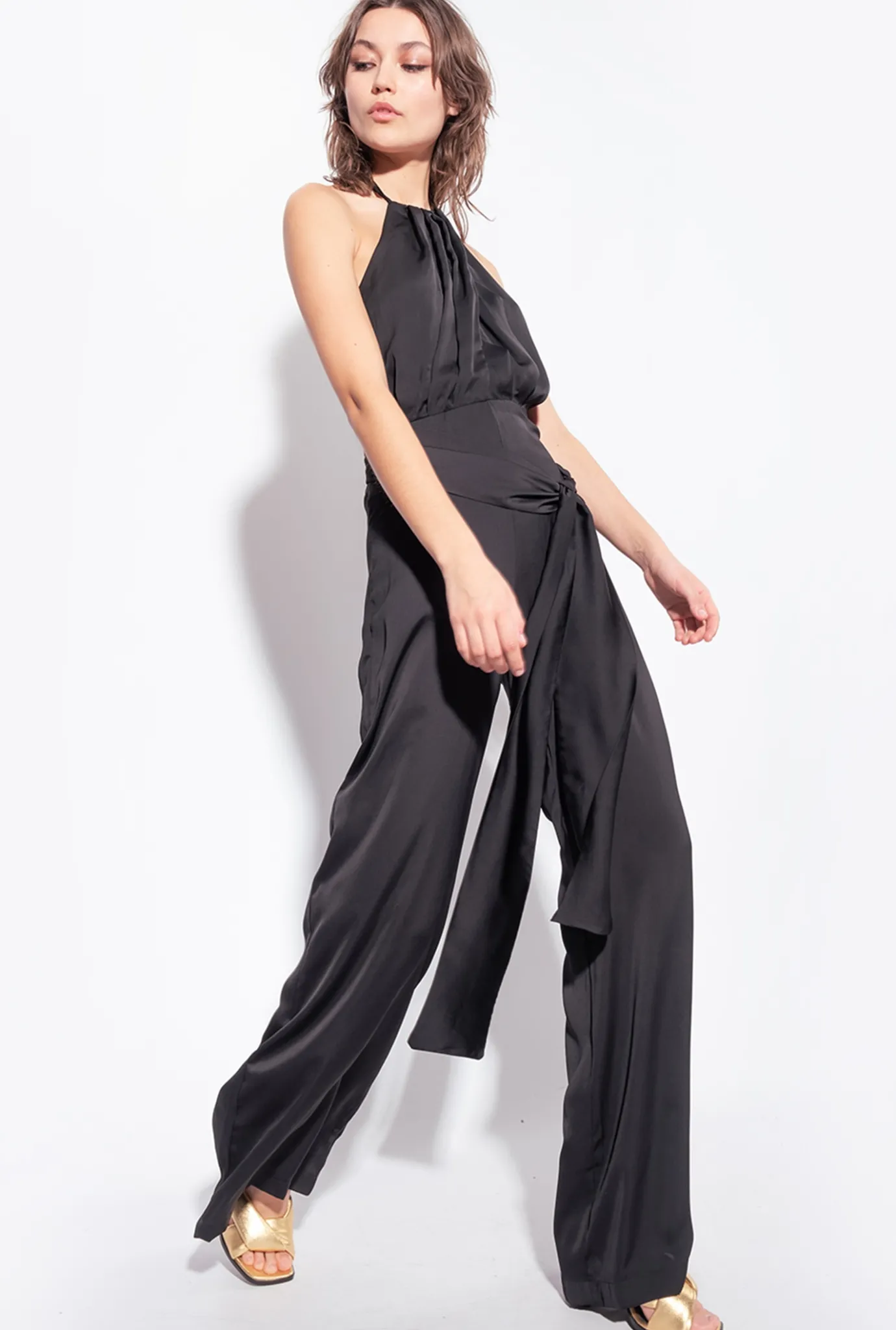 Robes|PINKO Combinaison Legere Ceinturee Noir Limousine