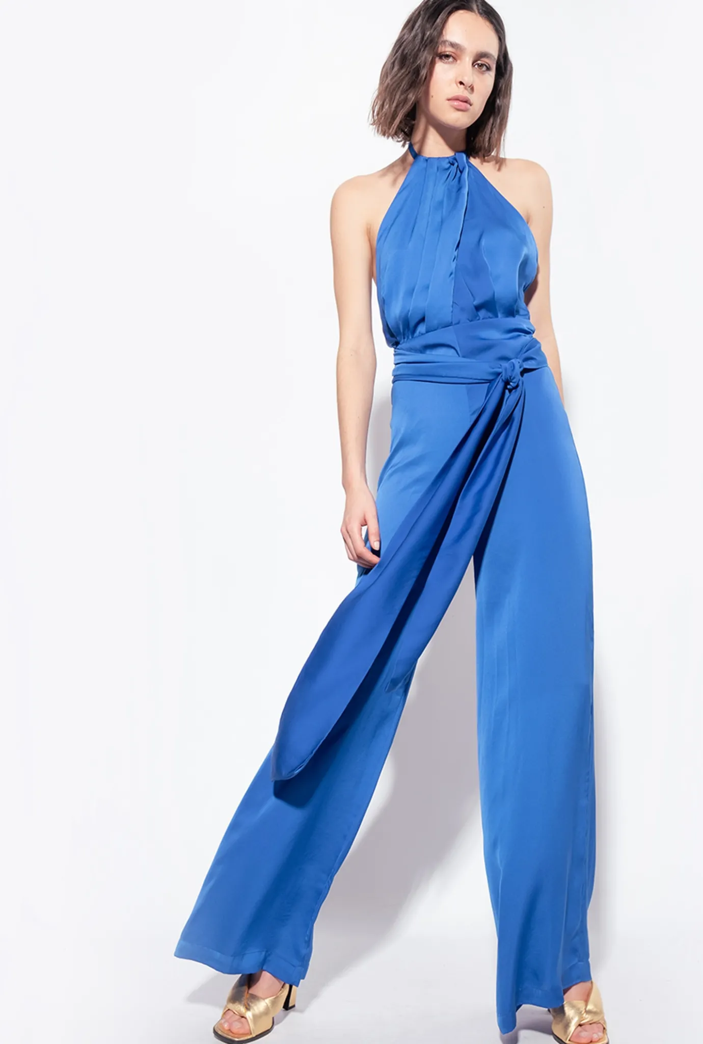 Robes|PINKO Combinaison Legere Ceinturee Bleu Surf Sur Le Web