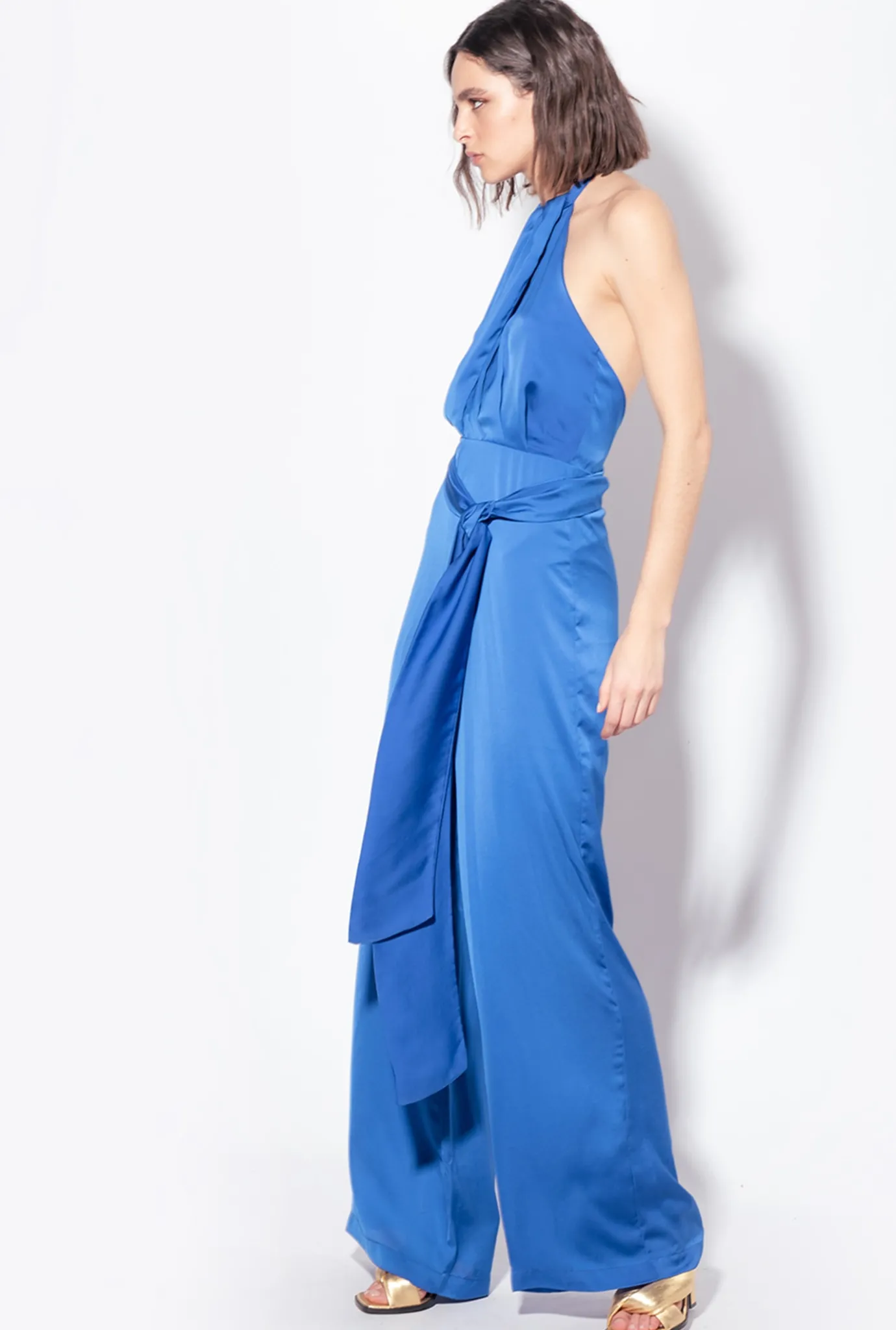 Robes|PINKO Combinaison Legere Ceinturee Bleu Surf Sur Le Web