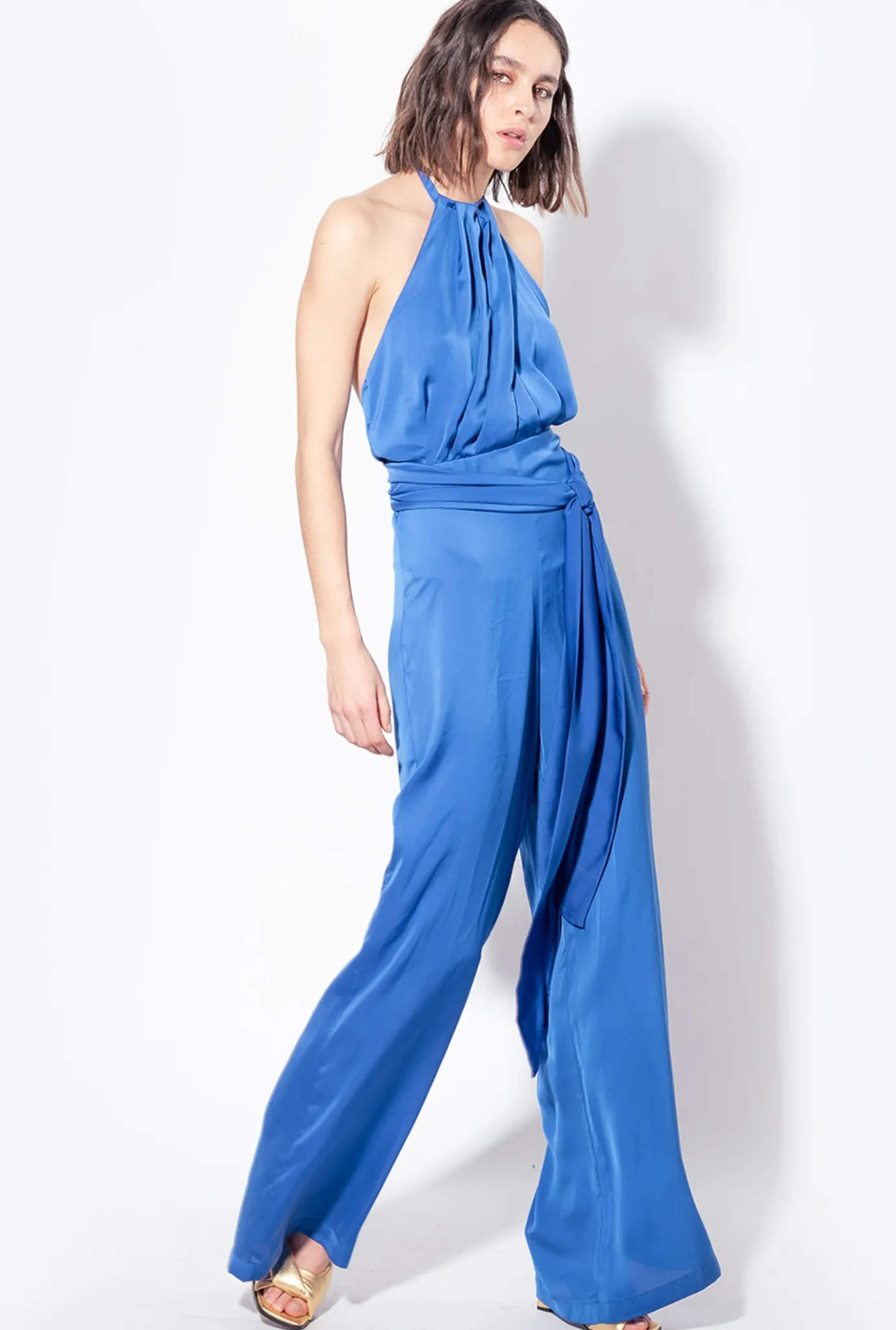 Robes|PINKO Combinaison Legere Ceinturee Bleu Surf Sur Le Web