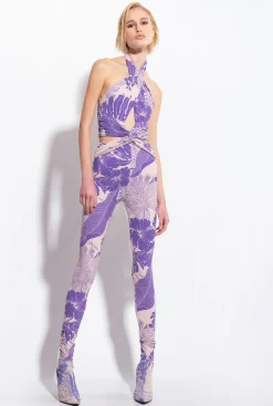 Robes|PINKO Combinaison Moulante A Imprime Floral Nude/Violet