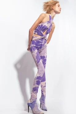 Robes|PINKO Combinaison Moulante A Imprime Floral Nude/Violet