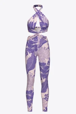 Robes|PINKO Combinaison Moulante A Imprime Floral Nude/Violet