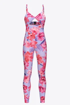 Robes|PINKO Combinaison Moulante A Imprime Floral Tropical Lilas/Rose Clair/Fuchsia
