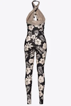 Robes|PINKO Combinaison Moulante Fleur Graphique Noir/Beurre