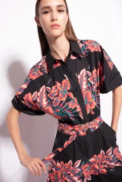 Robes|PINKO Combishort A Imprime Tropical Multi. Noir/Rouge
