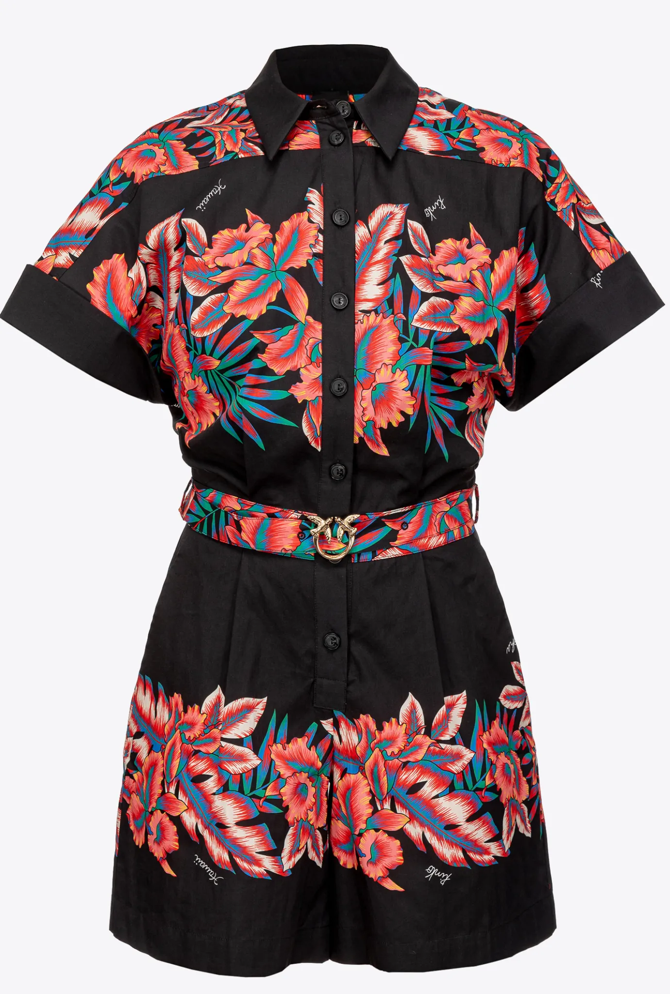 Robes|PINKO Combishort A Imprime Tropical Multi. Noir/Rouge