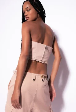 Tailleurs Et Ensembles|PINKO Crop Top Bustier Beige Rugby