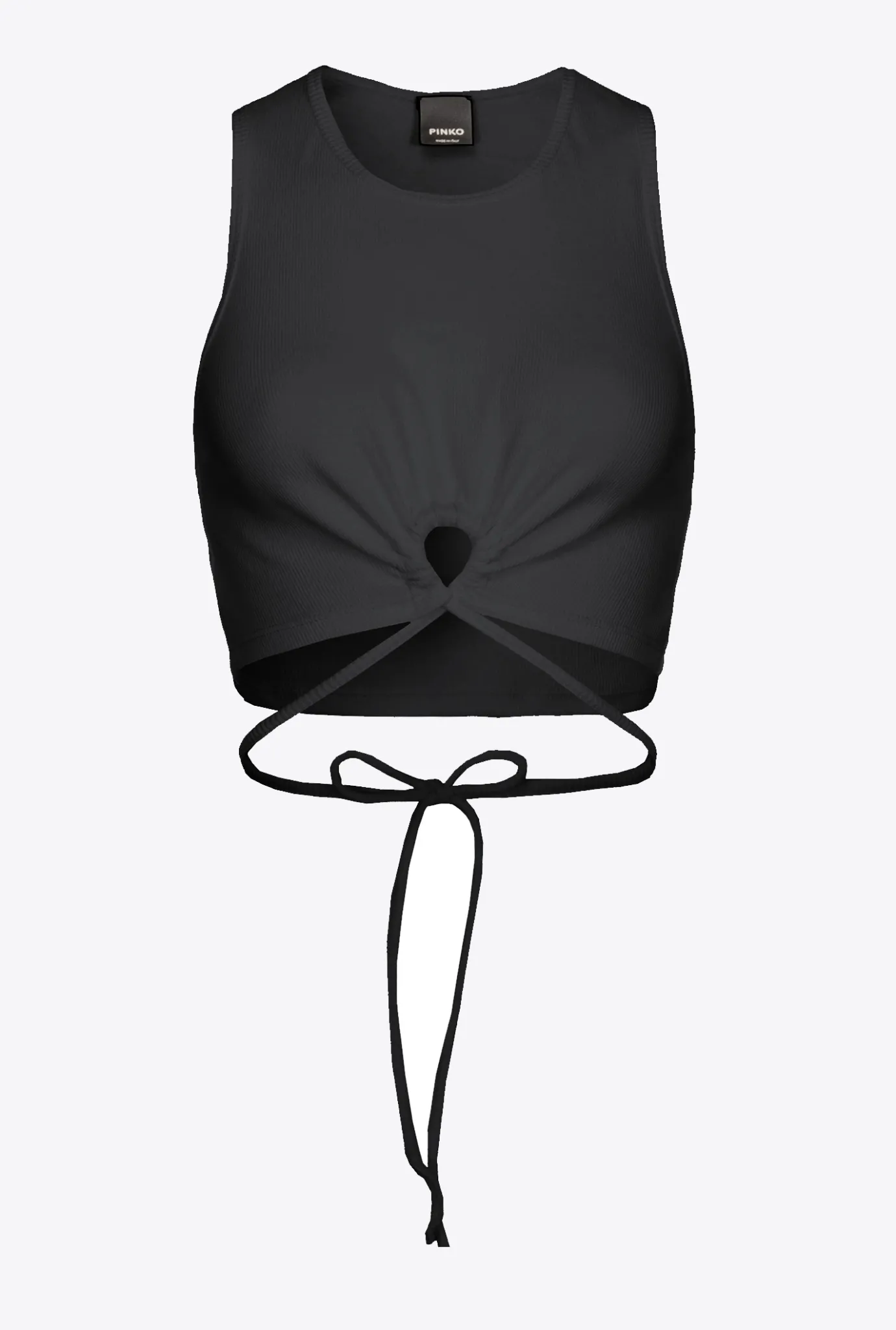 Topwear|PINKO Crop Top Cotele A Lacets Noir Limousine
