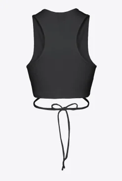 Topwear|PINKO Crop Top Cotele A Lacets Noir Limousine