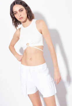 Topwear|PINKO Crop Top Cotele A Lacets Blanc Immacule