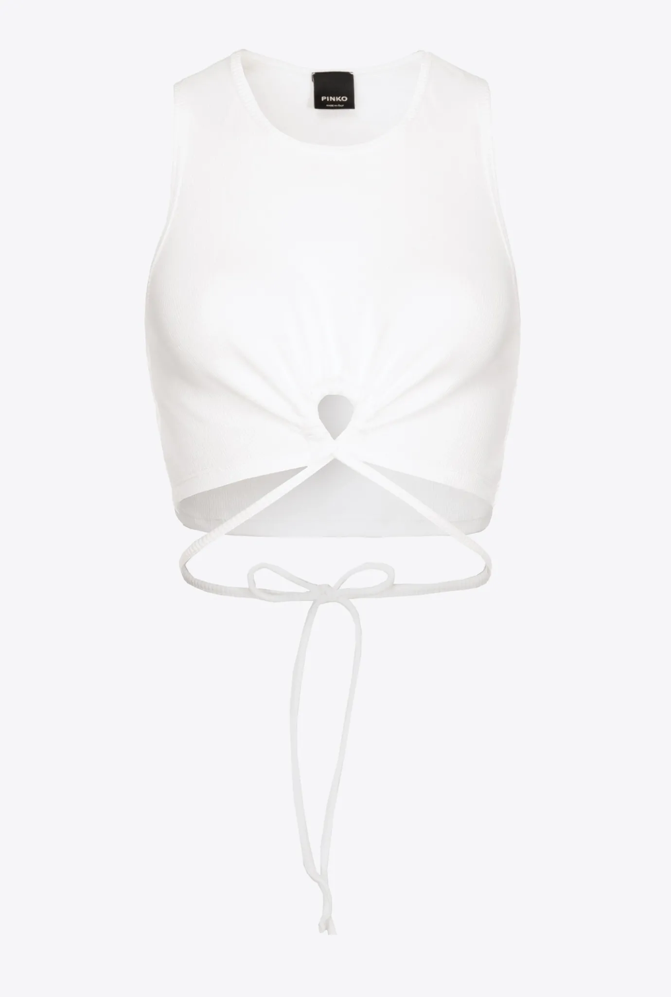 Topwear|PINKO Crop Top Cotele A Lacets Blanc Immacule