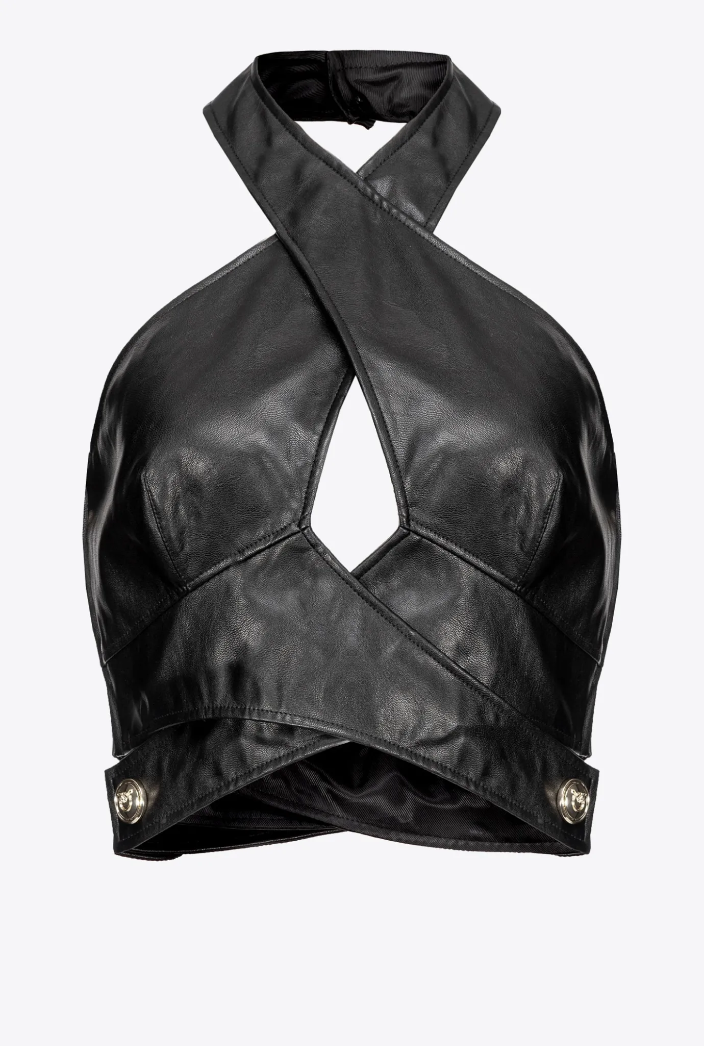 Tailleurs Et Ensembles|PINKO Crop Top Effet Cuir Noir Limousine