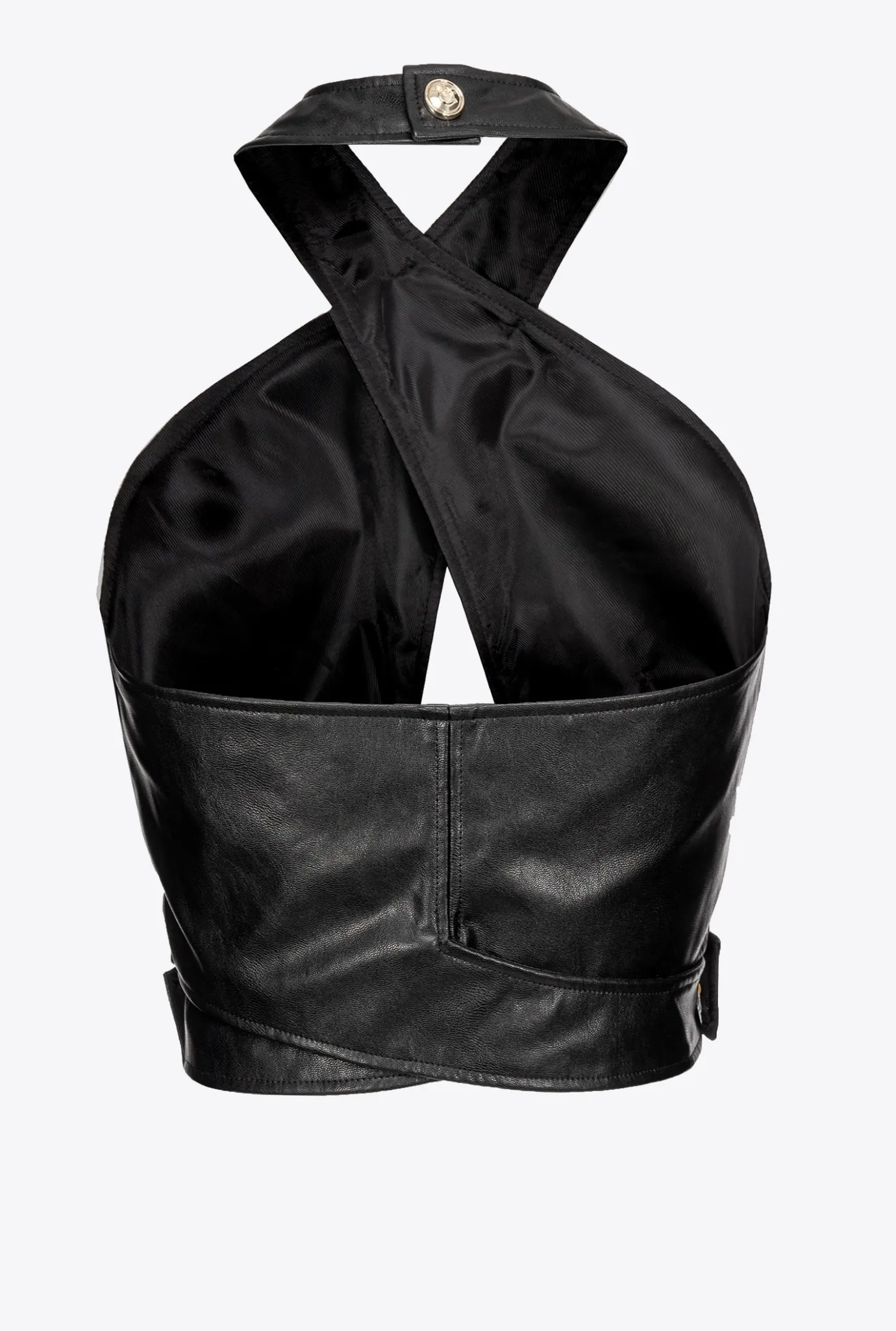 Tailleurs Et Ensembles|PINKO Crop Top Effet Cuir Noir Limousine