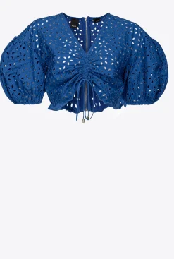 Topwear|PINKO Crop Top En Broderie Anglaise De Coton Bleu Surf Sur Le Web